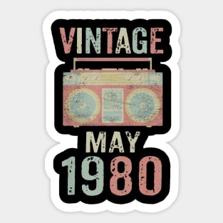 Born May 1980 Vintage Birthday Retro Ghetto Blaster Sticker